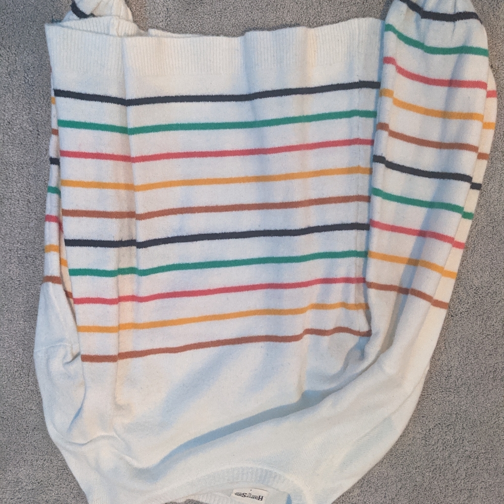 Striped white sweater with bell sleeves